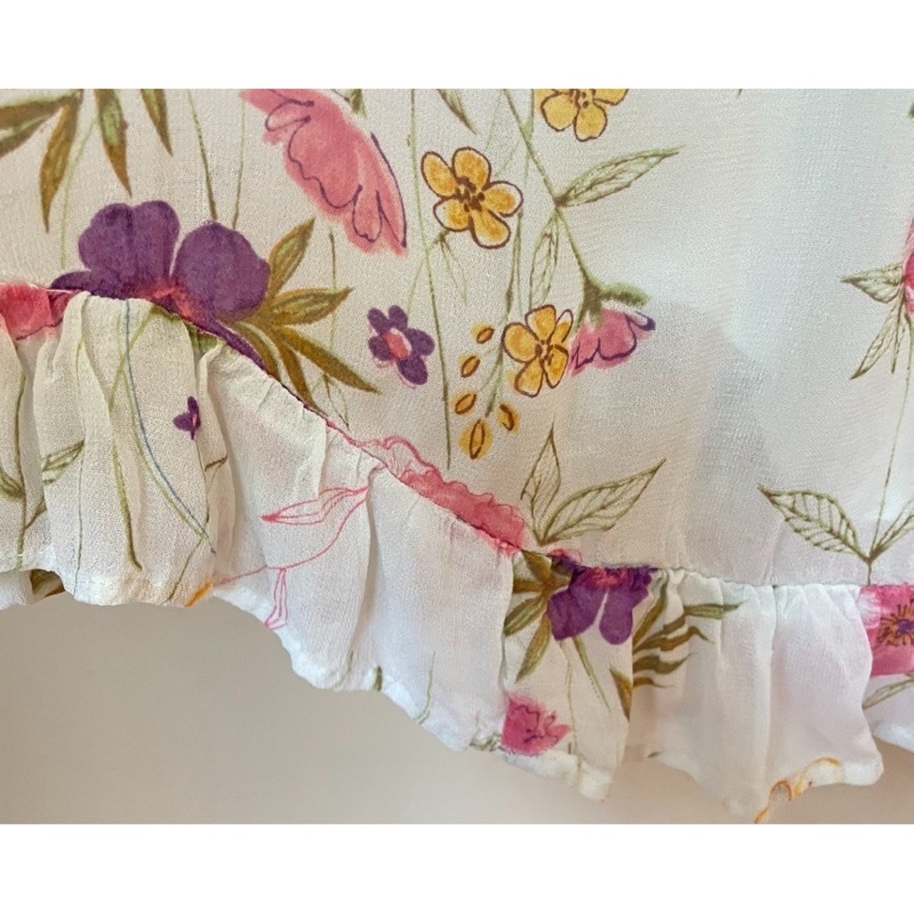 Karavan Light Blue Vintage Floral‎ Sheer Lined Flutter Sleeve Dress Size Large - Picture 4 of 6